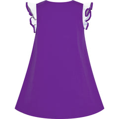 Girls Dress Cotton Casual Heart Bow Tie Embroidered Purple Size 3-7 Years