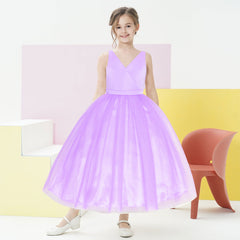 Flower Girl Dress Ball Gown Purple Wedding Bridesmaid Pageant Size 4-10 Years