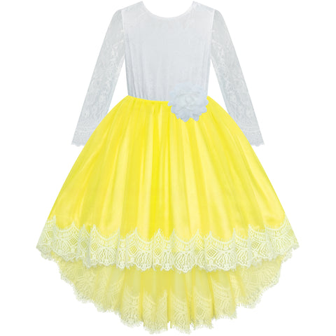 Flower Girl Dress Yellow Hi-low Lace Party Wedding Size 6-14 Years