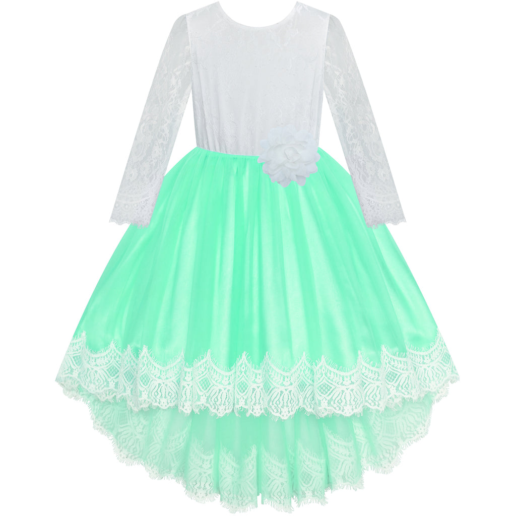 Flower Girl Dress Green Hi-low Lace Party Wedding Size 6-14 Years