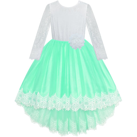 Flower Girl Dress Green Hi-low Lace Party Wedding Size 6-14 Years