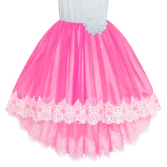 Flower Girl Dress Deep Pink Hi-low Lace Party Wedding Size 6-14 Years