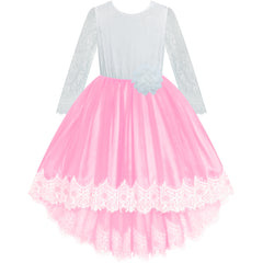 Girls Lace Dress Pink Birthday Party Wedding Bridesmaid Size 6-14 Years