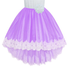 Girls Lace Dress Purple Flower Girl Party Wedding Bridesmaid Size 6-14 Years