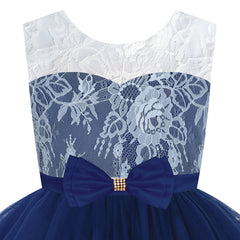 Flower Girl Dress Navy Blue Lace Sleeveless Wedding Size 6-12 Years