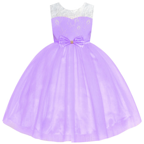 Flower Girl Dress Sleeveless Purple Lace Sleeveless Wedding Size 6-12 Years