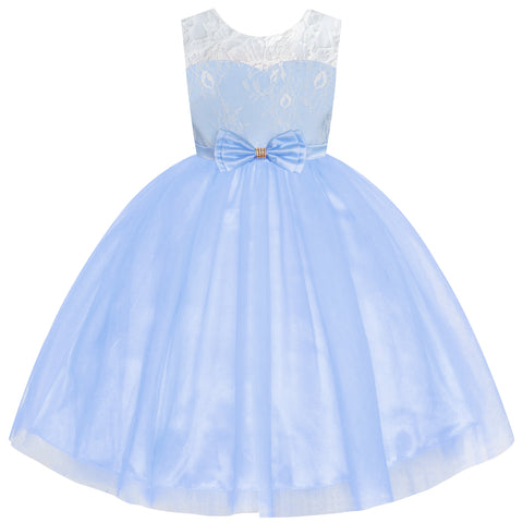 Flower Girl Dress Sleeveless Blue Lace Sleeveless Wedding Size 6-12 Years