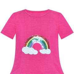 Girls Dress Pink Yellow Rainbow Unicorn Short Sleeve Cotton Casual Size 3-7 Years