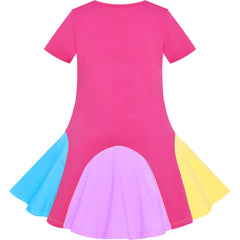 Girls Dress Pink Rainbow Unicorn Short Sleeve Cotton Casual Size 3-7 Years