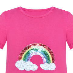 Girls Dress Pink Rainbow Unicorn Short Sleeve Cotton Casual Size 3-7 Years