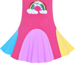 Girls Dress Pink Rainbow Unicorn Short Sleeve Cotton Casual Size 3-7 Years