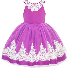 Girls Dress Vintage Flower Lace Wedding Party Size 7-14 Years