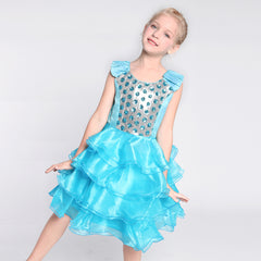 Girls Dress Blue Ruffles Tulle Tiered Dress Birthday Party Birthday Size 4-12 Years