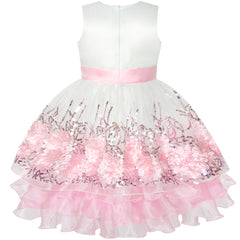 Flower Girl Dress Pink Bow Tie Country Wedding Party Size 7-14 Years