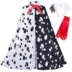 Girls Halloween Costume For Dalmatians Cloak Wig Headband Gloves Size 4-14 Years