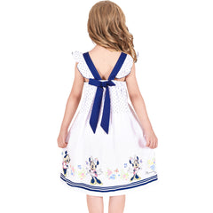 Girls Dress White Cotton Sundress Navy Blue Polka Cartoon Character Size 4-8 Years