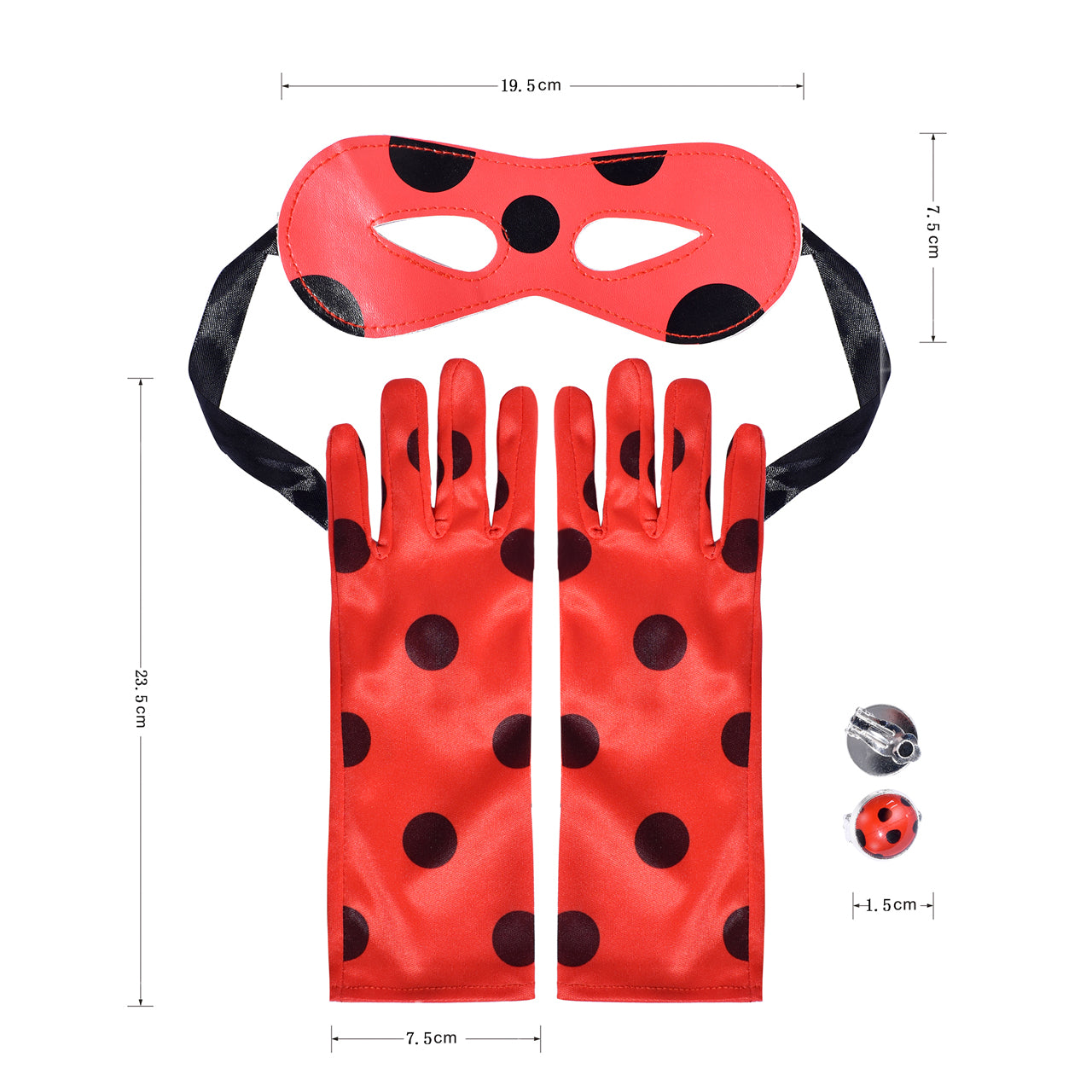 Girls Dress Superhero Ladybug Face Mask Earring Gloves Halloween Size 4-8 Years