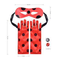 Girls Dress Superhero Ladybug Face Mask Earring Gloves  Halloween Size 4-8 Years