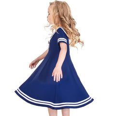 Girls Dress Swing School Uniform Bow Tie Sailor Collar Short Sleeve Size 6-12 Years