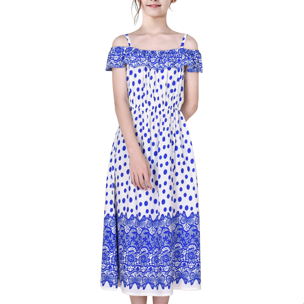 Girls Dress Dot Cold Shoulder Polynesia Summer Size 6-14 Years