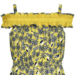 Girls Dress Cold Shoulder Hawaiian Coconut Tree Yellow Polynesia Size 6-12 Years