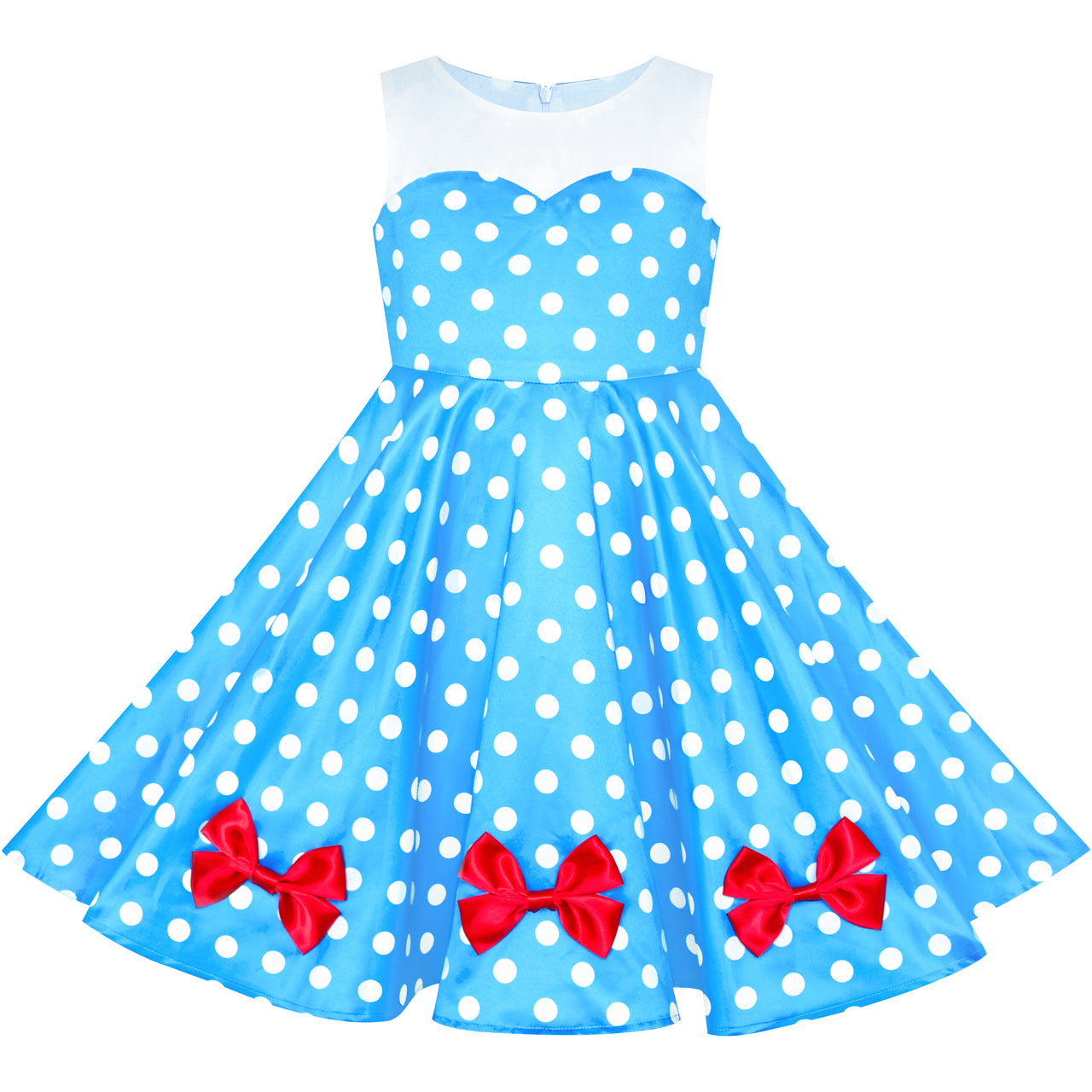 Girls Dress Blue Dot Swing Dress Doll Costume Surprise Party Sunny Fashion Girls Dress Blue Dot Swing Dress Doll Costume Surprise Party Sunny Fashion
