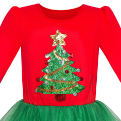 Girls Dress Christmas Tree Headband Cotton Long Sleeve Party Dress Size 4-12 Years