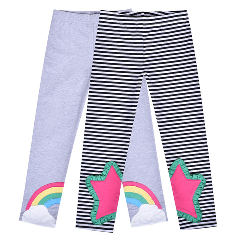 Girls Pants Leggings 2-pack Set Rainbow Star Striped Size 2-6 Years