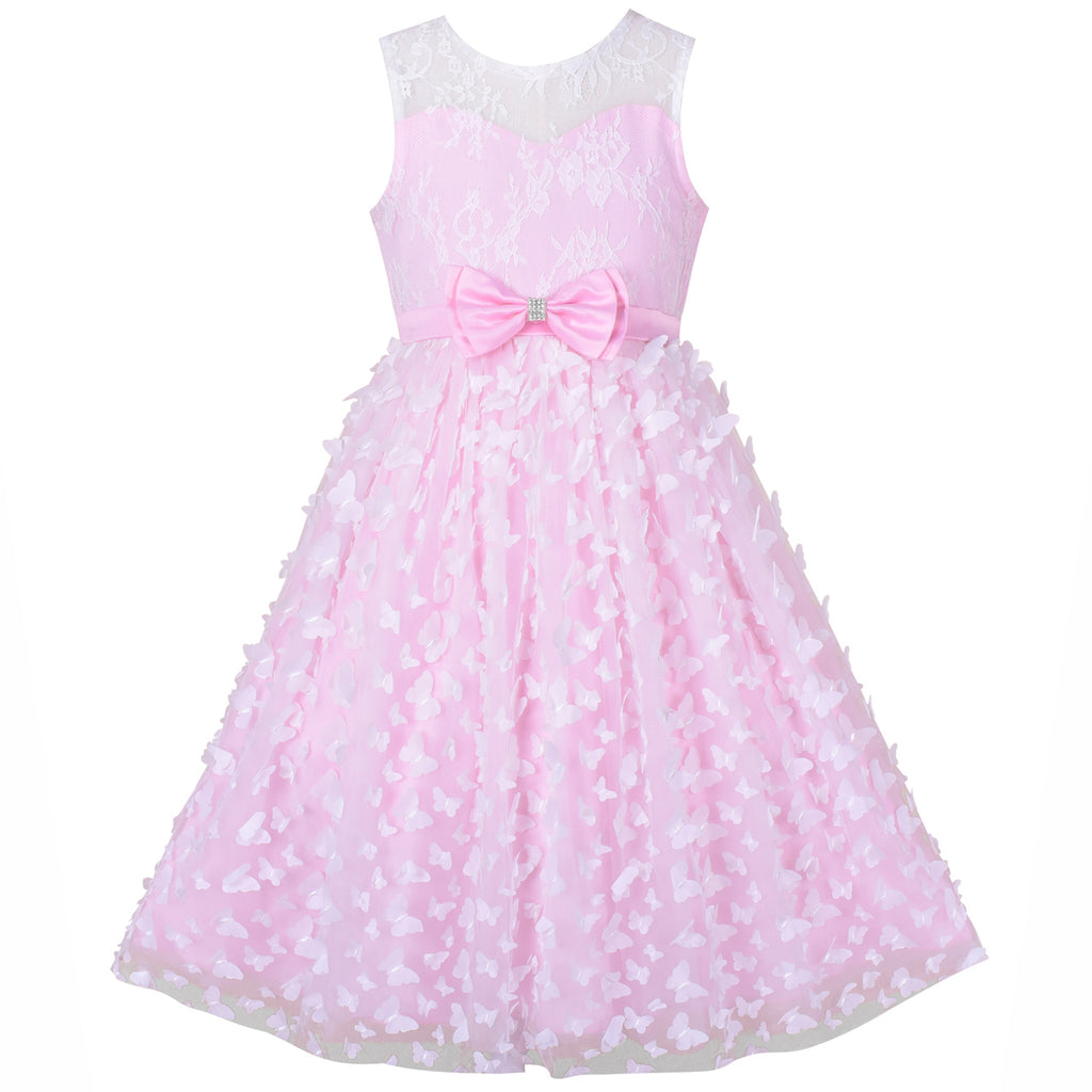 Flower Girls Dress Lace Butterfly Wedding First Communion Size 6-12 Years