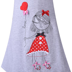 Girls Dress Cotton Casual Cartoon Love Heart Princess Long Sleeve Size 3-8 Years