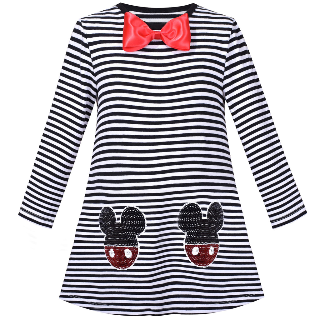 Girls Dress Cotton Casual Striped Black And White Costume Size 3-8 Years