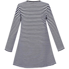 Girls Dress Cotton Casual Striped Black And White Costume Size 3-8 Years