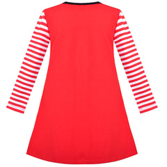 Girls Dress Cotton Casual Striped Style Cartoon Red Cosplay Costume Size 3-8 Years