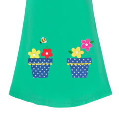 Girls Dress Cotton Casual Long Sleeve Flower Pot Embroidered Size 2-8 Years