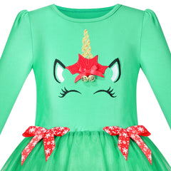 Girls Dress Unicorn Holiday Costume Christmas Party Jingle Bell Size 3-7 Years