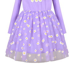 Girls Dress Daisy Embroidered Long Sleeve Purple Party Dress Smile Size 4-8 Years