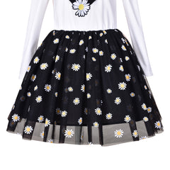 Girls Dress Daisy Embroidered Long Sleeve Black White Party Dress Smile Size 4-8 Years