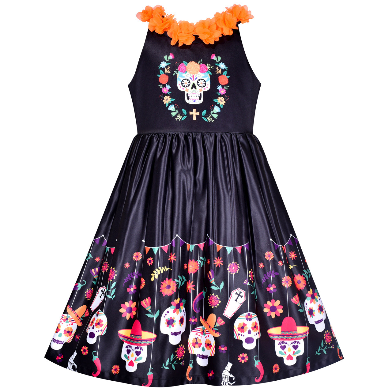 Girls Dress Skull Mexican Day Of Dead Spanish Lady Carnival Festival Sunny Fashion Girls Dress Skull Mexican Day Of Dead Spanish Lady Carnival Festival Sunny Fashion