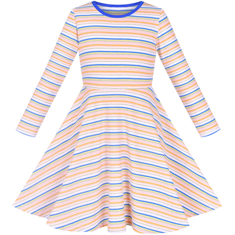 Girls Dress Long Sleeve Striped Cotton Casual Everyday Wearing Size 4-8 Years