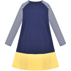 Girls Dress Long Sleeve Daisy Flower Striped Casual Cotton Size 3-12 Years