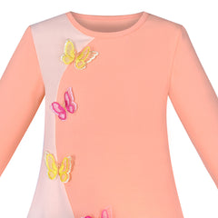 Girls Dress Long Sleeve Butterfly Color Contrast Casual Everyday Wearing Size 3-8 Years