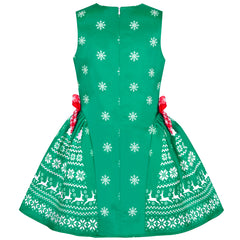 Girls Dress Green Reindeer Snowflakes Christmas Party Holiday Size 4-8 Years