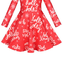 Girls Dress Long Sleeve Red Christmas Casual New Year Gift Size 5-10 Years