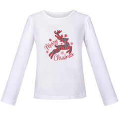 2 Piece Set Girls T-Shirt Suspender Skirt Christmas Red Checkered Reindeer  Size 4-10 Years