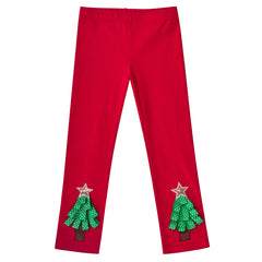 Girls Pants 2-Pack Cotton Leggings Pants Embroidery Satan Christmas Size 2-6 Years