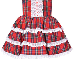 Girls Dress Red Checkered Lace Ruffle Skirt Long Sleeve Christmas Size 4-8 Years