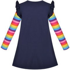 Girls Dress Colorful Daisy Flower Rainbow Long Sleeve Cotton Size 3-12 Years
