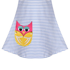 Girls Dress Long Sleeve Cute Embroidered Owl Casual Cotton Size 3-8 Years
