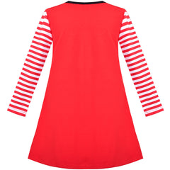 Girls Dress Long Sleeve Cute Bow Tie Casual Cotton Size 3-8 Years