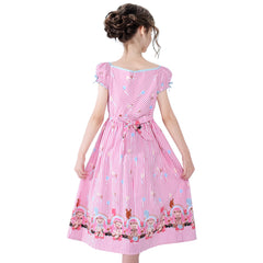 Girls Vintage Dress 50s Retro 1950s Rockabilly Pink Dress Short Sleeve Size 6-12 Years